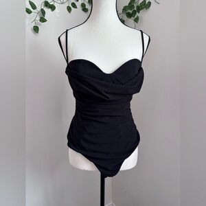 Zara Womens Black Body Suit Sleeveless Ruching Flattering Size M